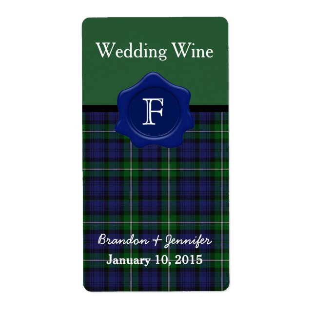 Clan Forbes Plaid Wedding Mini Wine Labels (Front)