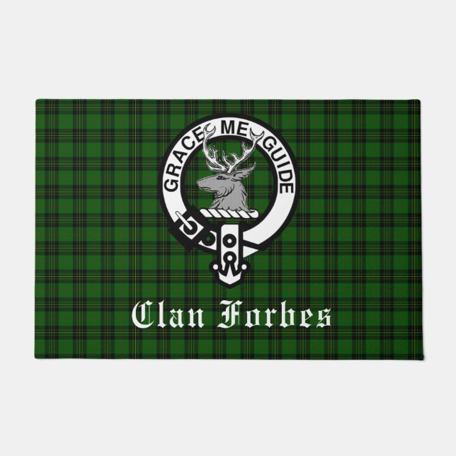 Clan Forbes Tartan and Crest Badge   Doormat (Front)