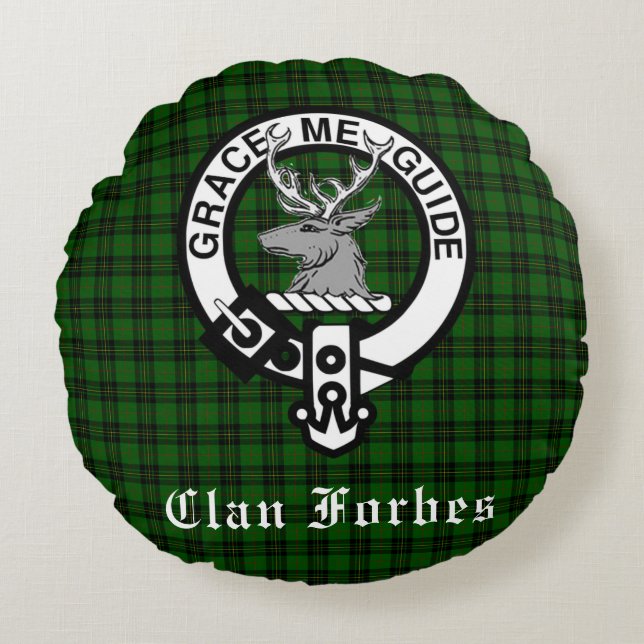 Clan Forbes Tartan and Crest Badge  Round Cushion (Front)
