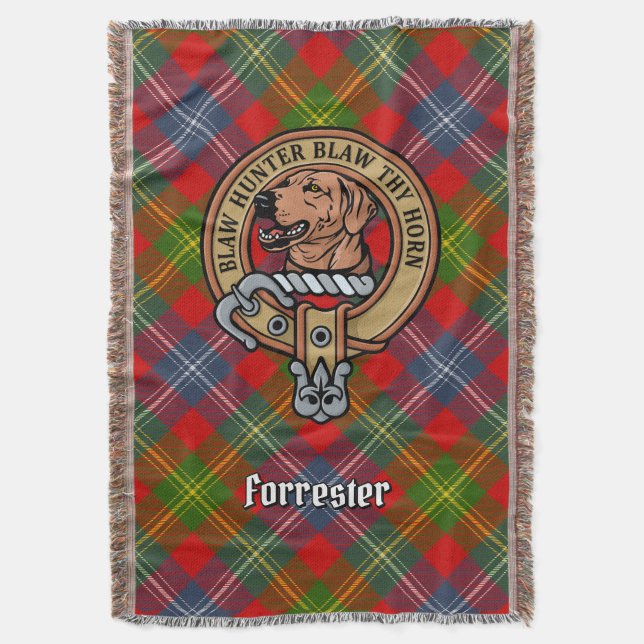 Clan Forrester Crest over Tartan Throw Blanket (Front Vertical)