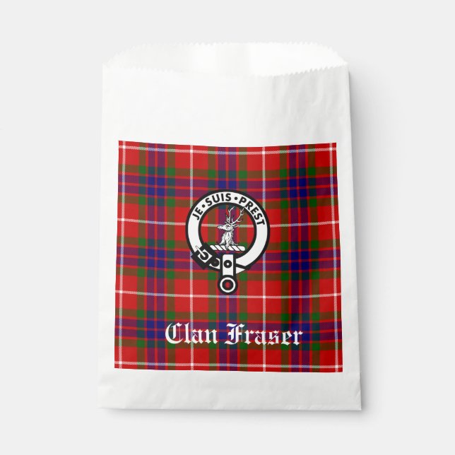 Clan Fraser Crest Badge and Tartan Customisable Favour Bags (Front)