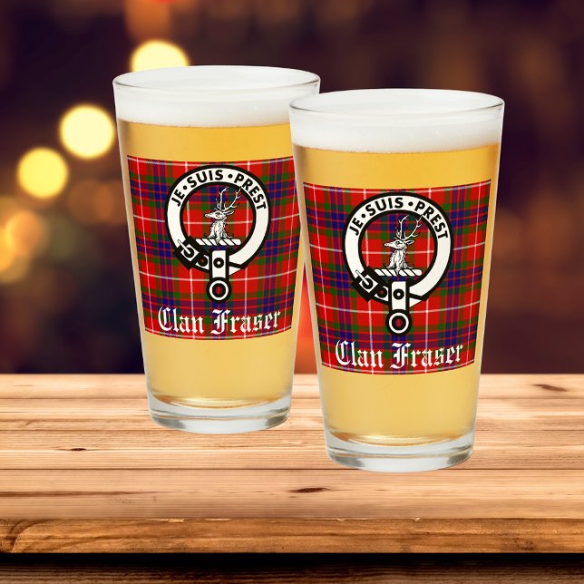 Clan Fraser Crest Badge and Tartan Glass (See the entire collection of Clan Fraser gifts  gear!)
