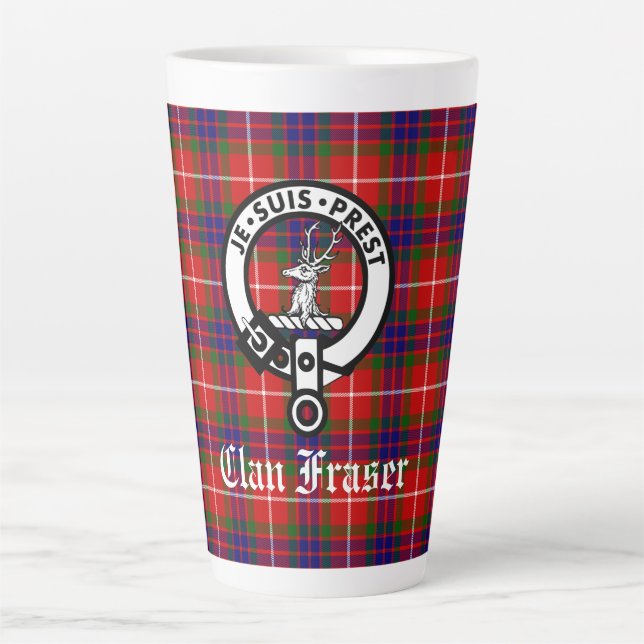 Clan Fraser Crest Badge and Tartan   Latte Mug (Front)