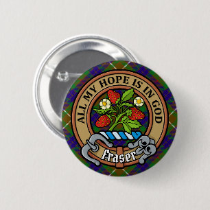Clan Fraser Crest over Hunting Tartan 6 Cm Round Badge