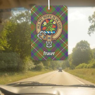 Clan Fraser Crest over Hunting Tartan Car Air Freshener
