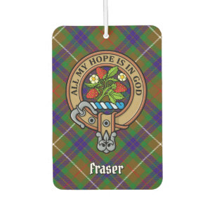 Clan Fraser Crest over Hunting Tartan Car Air Freshener