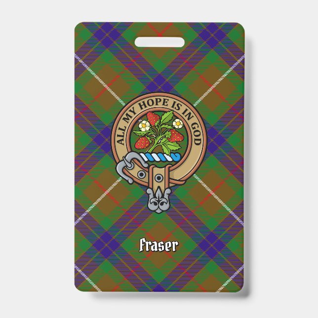 Clan Fraser Crest over Hunting Tartan ID Badge (Front)