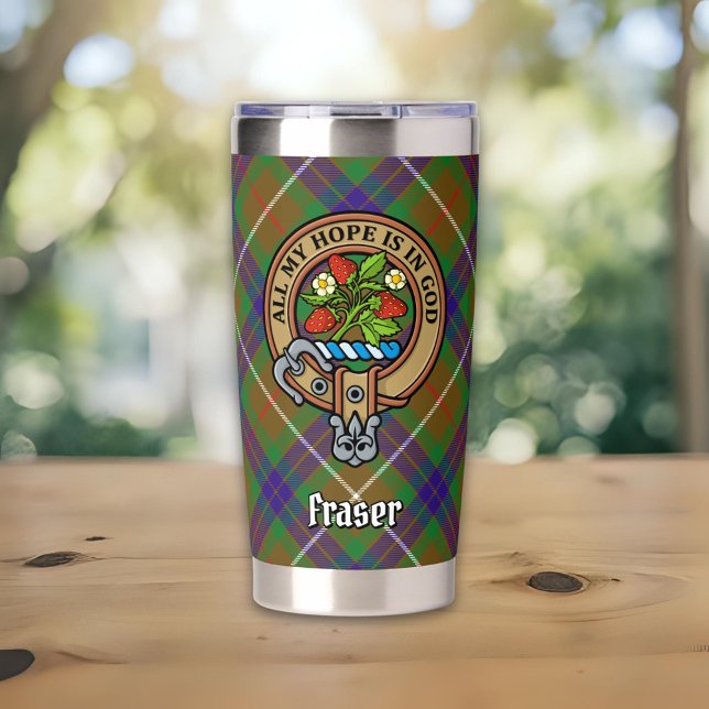 Clan Fraser Crest over Hunting Tartan Insulated Tumbler (Creator Uploaded)