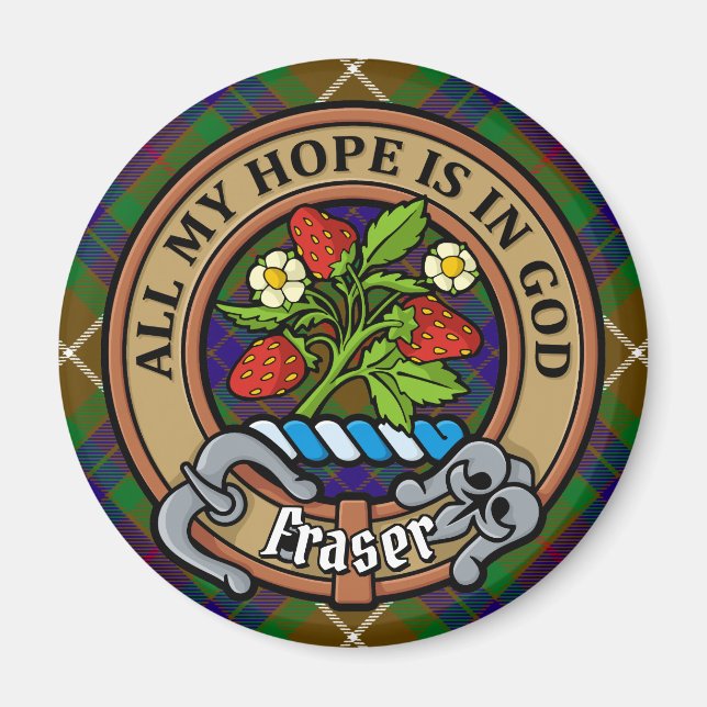Clan Fraser Crest over Hunting Tartan Magnet (Front)