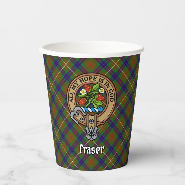 Clan Fraser Crest over Hunting Tartan Paper Cups (Front)