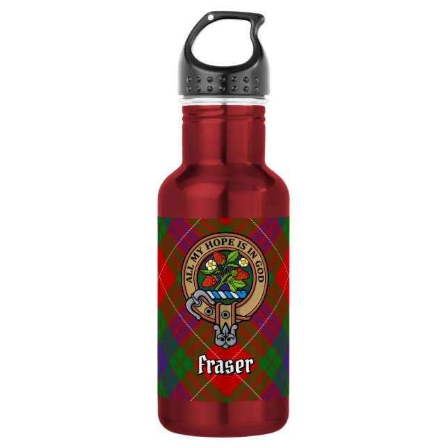 Clan Fraser Crest over Tartan 532 Ml Water Bottle (Front)