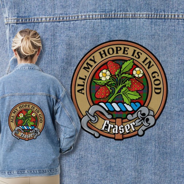 Clan Fraser Crest over Tartan Denim Jacket (Creator Uploaded)