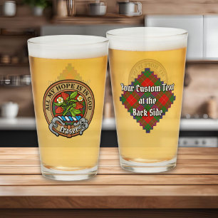 Clan Fraser Crest over Tartan Glass