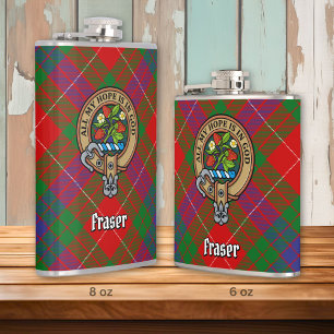 Clan Fraser Crest over Tartan Hip Flask