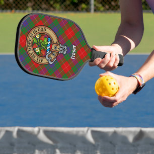Clan Fraser Crest over Tartan Keychain Pickleball Paddle