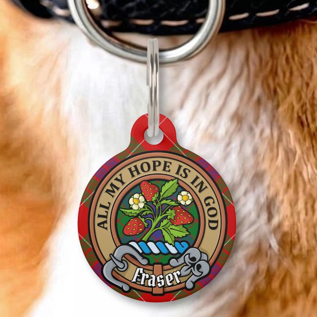Clan Fraser Crest over Tartan Pet Tag (Creator Uploaded)