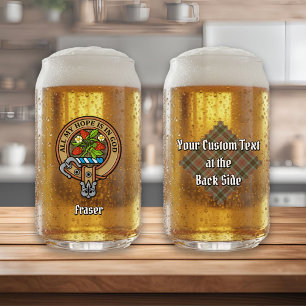 Clan Fraser Crest over Weathered Hunting Tartan Can Glass