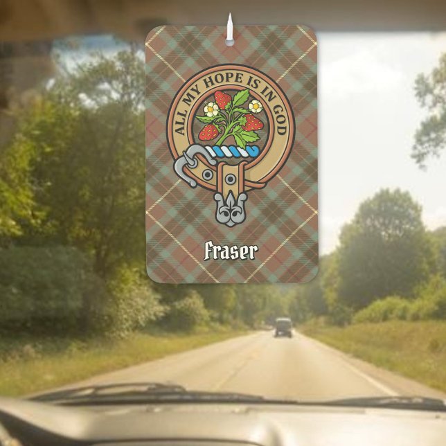 Clan Fraser Crest over Weathered Hunting Tartan Car Air Freshener (Creator Uploaded)