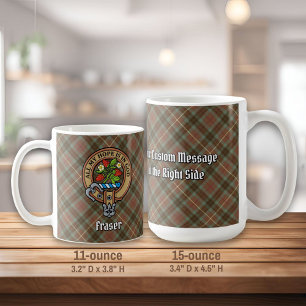 Clan Fraser Crest over Weathered Hunting Tartan Coffee Mug
