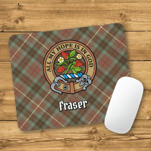 Clan Fraser Crest over Weathered Hunting Tartan Mouse Pad