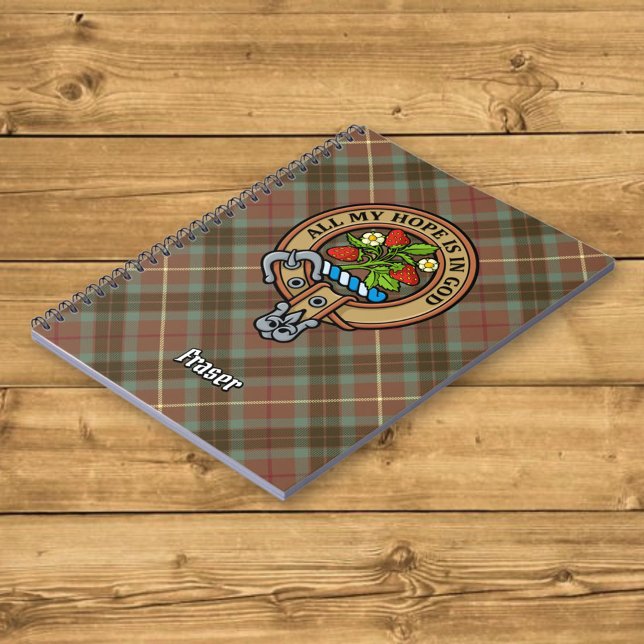 Clan Fraser Crest over Weathered Hunting Tartan Notebook (Creator Uploaded)