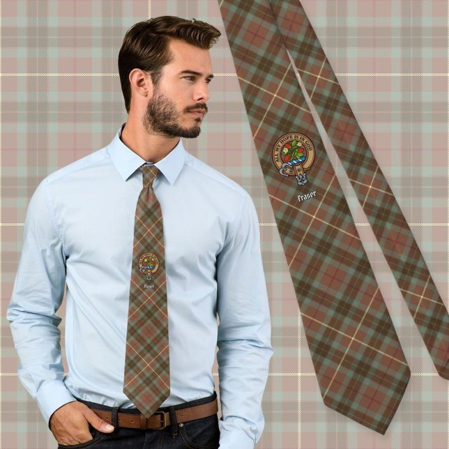 Clan Fraser Crest over Weathered Hunting Tartan Tie (Creator Uploaded)
