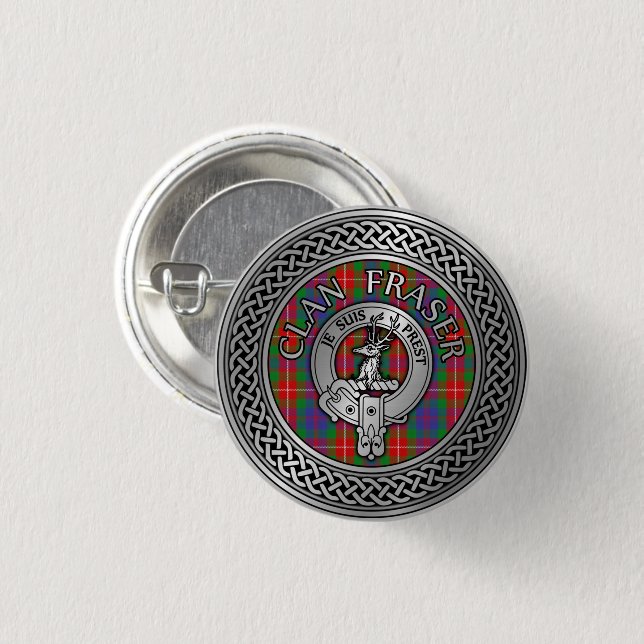 Clan Fraser Crest & Tartan Knot Button (Front & Back)