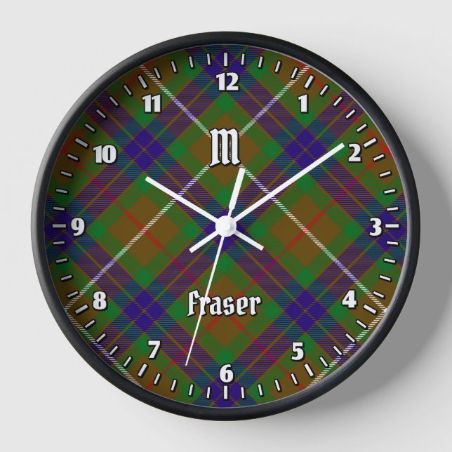 Clan Fraser Hunting Tartan Large Clock (Front)