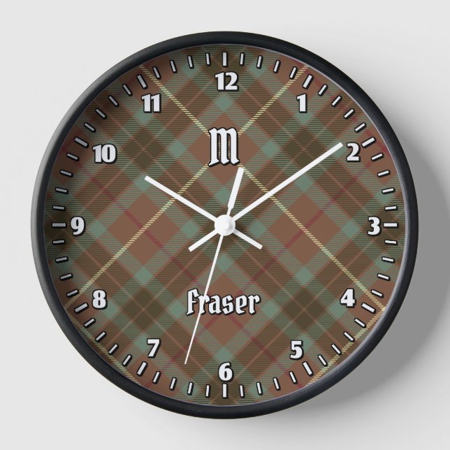Clan Fraser Hunting Weathered Tartan Large Clock (Front)