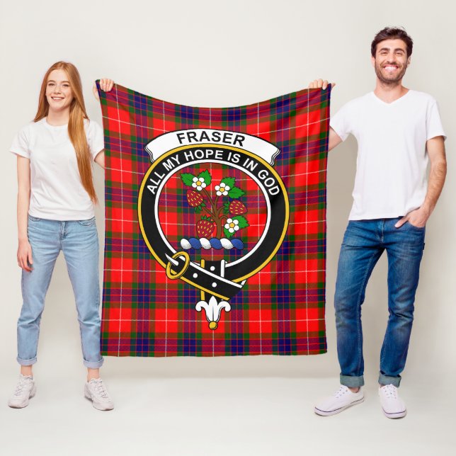 Clan Fraser Modern Clan Badge Tartan Plaid Fleece Blanket (In Situ)