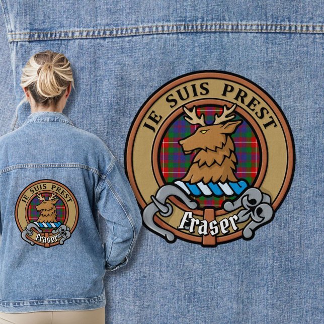 Clan Fraser of Lovat Crest over Tartan Denim Jacket (Creator Uploaded)