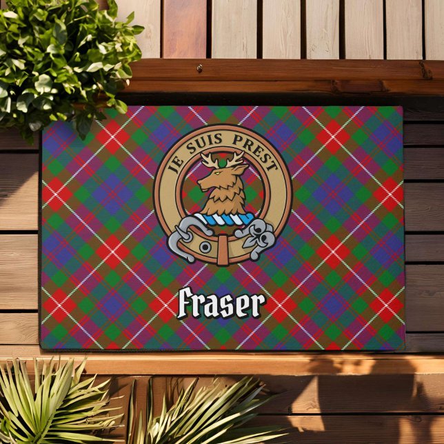 Clan Fraser of Lovat Crest over Tartan Doormat (Creator Uploaded)
