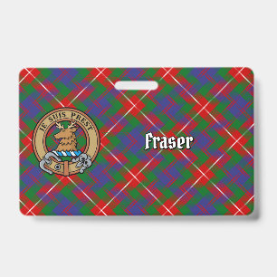 Clan Fraser of Lovat Crest over Tartan ID Badge