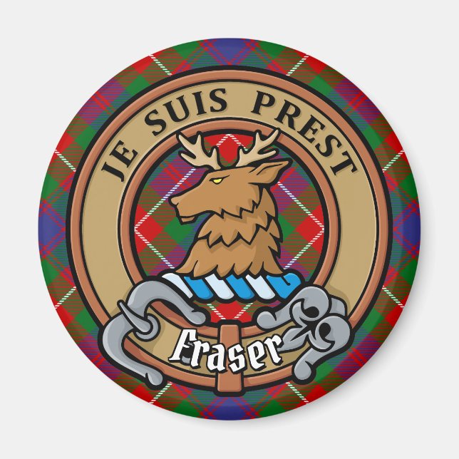 Clan Fraser of Lovat Crest over Tartan Magnet (Front)