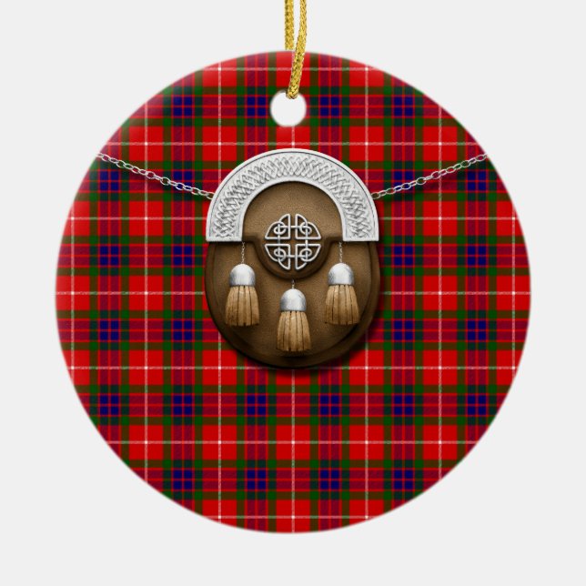 Clan Fraser Tartan And Sporran Ceramic Tree Decoration (Front)