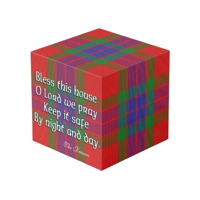 Clan Fraser Tartan House Blessing Cube (Front Angled)