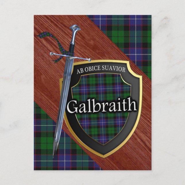 Clan Galbraith Tartan Sword & Shield Postcard (Front)