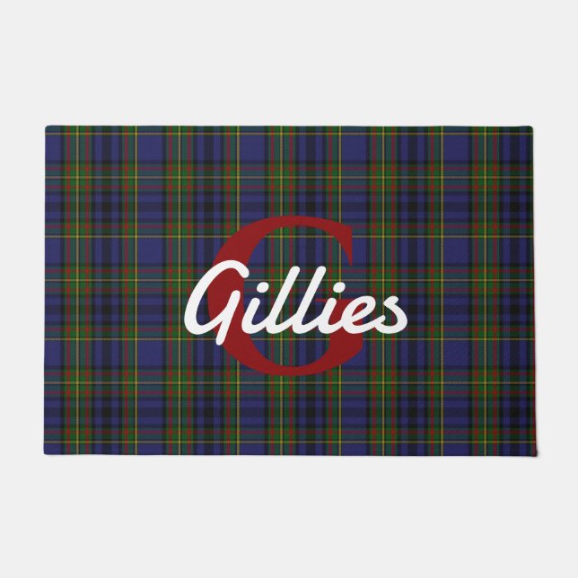 Clan Gillies Plaid Monogrammed Doormat (Front)