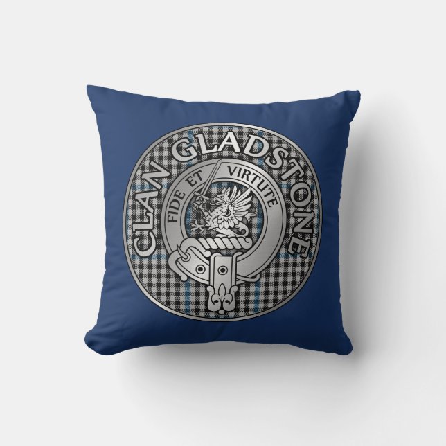 Clan Gladstone Crest & Tartan  Cushion (Front)
