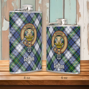 Clan Gordon Crest over Dress Tartan Hip Flask