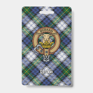 Clan Gordon Crest over Dress Tartan ID Badge