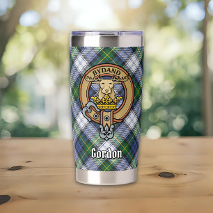 Clan Gordon Crest over Dress Tartan Insulated Tumbler