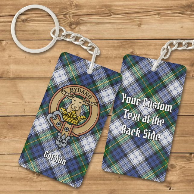 Clan Gordon Crest over Dress Tartan Keychain (Creator Uploaded)