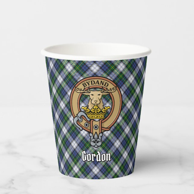 Clan Gordon Crest over Dress Tartan Paper Cups (Front)