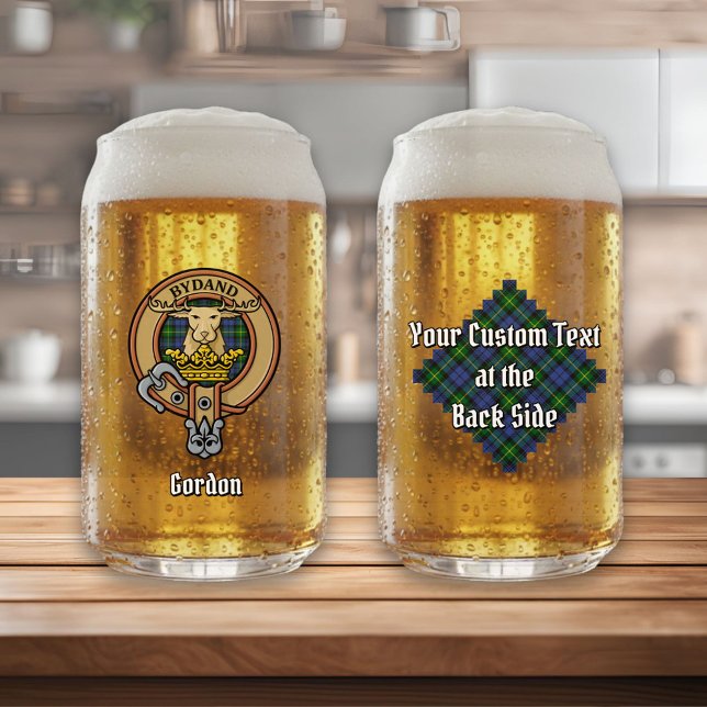 Clan Gordon Crest over Tartan Can Glass (Creator Uploaded)