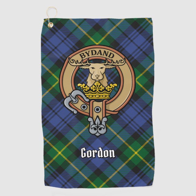 Clan Gordon Crest over Tartan Golf Towel (Front)