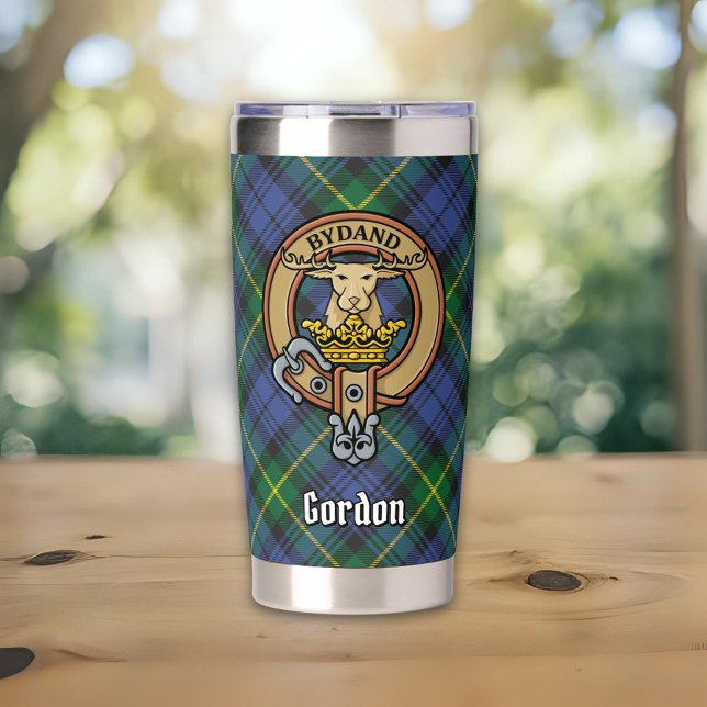 Clan Gordon Crest over Tartan Insulated Tumbler (Creator Uploaded)