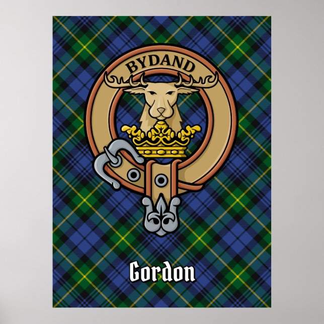 Clan Gordon Crest over Tartan Poster (Front)