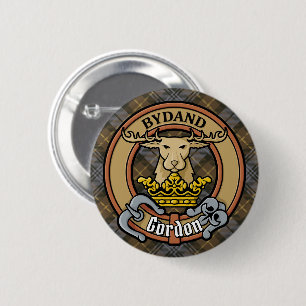 Clan Gordon Crest over Weathered Tartan 6 Cm Round Badge
