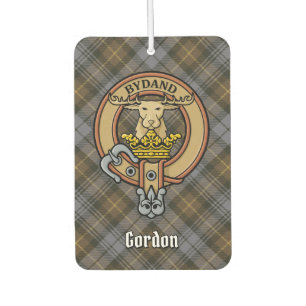 Clan Gordon Crest over Weathered Tartan Car Air Freshener